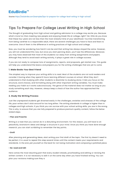 Tips To Prepare For College Level Writing In High School