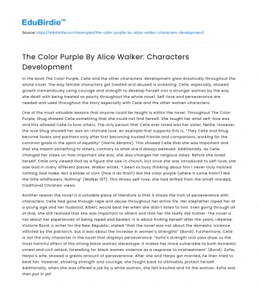 The Color Purple By Alice Walker: Characters Development