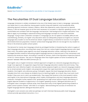 The Peculiarities Of Dual Language Education