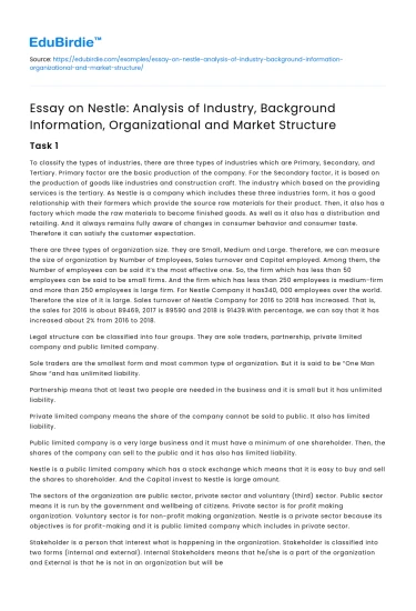 Nestle Industry Analysis: Structure and Background