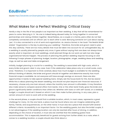 What Makes for a Perfect Wedding: Critical Essay