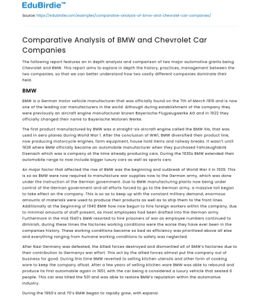 Comparative Analysis of BMW and Chevrolet Car Companies