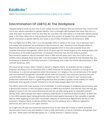 Discrimination Of LGBTQ At The Workplace