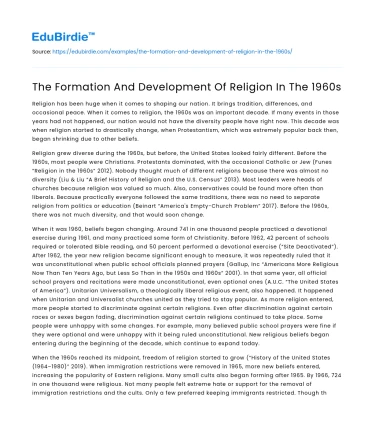 The Formation And Development Of Religion In The 1960s