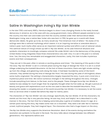 Satire In Washington Irving’s Rip Van Winkle