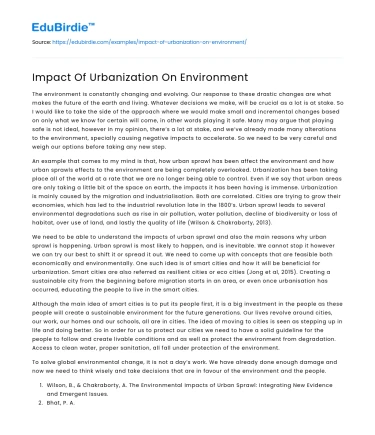Impact Of Urbanization On Environment