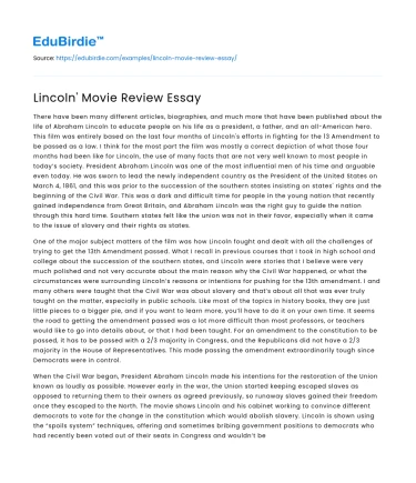 Lincoln’ Movie Review Essay