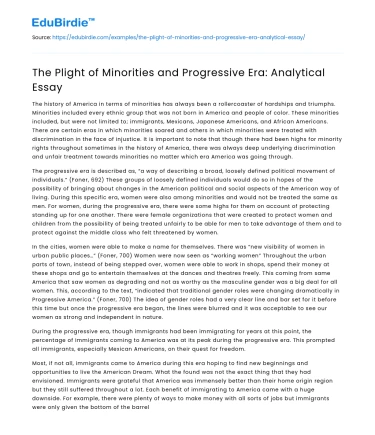 The Plight of Minorities and Progressive Era: Analytical Essay