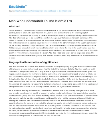 Men Who Contributed To The Islamic Era