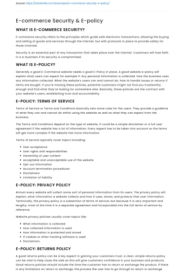 E-commerce Security & E-policy