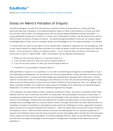 Essay on Meno’s Paradox of Enquiry