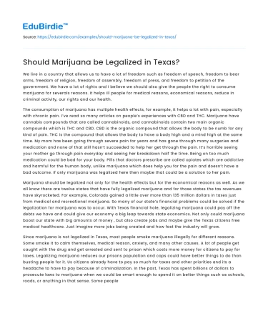 Should Marijuana be Legalized in Texas?