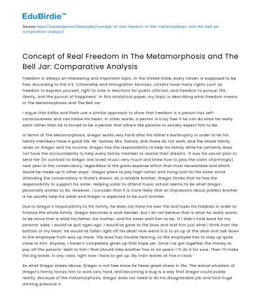 Comparing Real Freedom in The Metamorphosis and The Bell Jar
