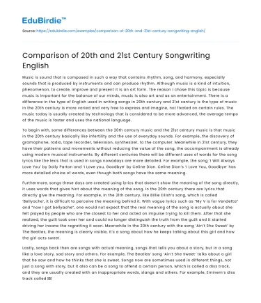 Comparison of 20th and 21st Century Songwriting English