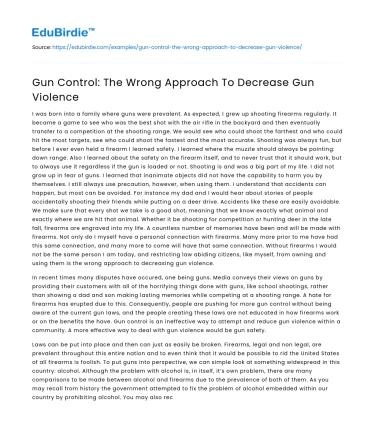 Gun Control: The Wrong Approach To Decrease Gun Violence