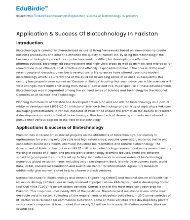 Application & Success Of Biotechnology In Pakistan