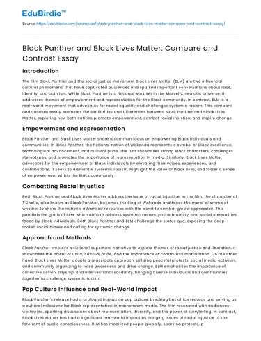 Black Panther and Black Lives Matter: Compare and Contrast Essay