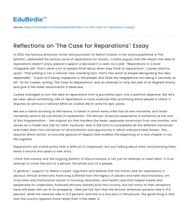 Reflections on ‘The Case for Reparations’: Essay