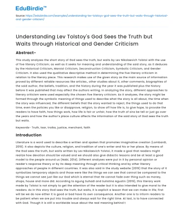Analyzing Lev Tolstoy’s God Sees the Truth through Criticism