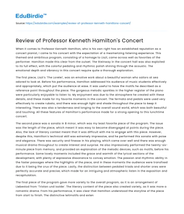 Review of Professor Kenneth Hamilton’s Concert