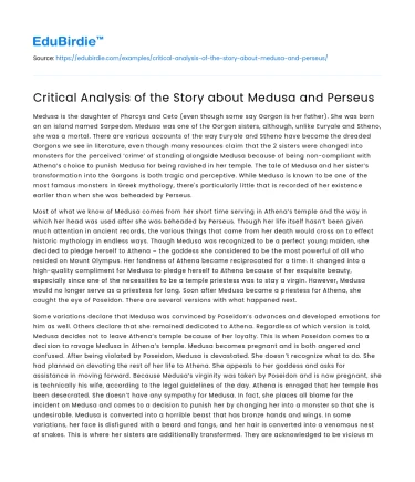 Critical Analysis of the Story about Medusa and Perseus