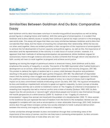 Similarities Between Goldman And Du Bois: Comparative Essay