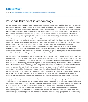 Personal Statement in Archaeology