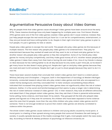 Argumentative Persuasive Essay about Video Games