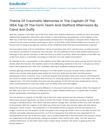 Traumatic Memories in Carol Ann Duffy’s Works