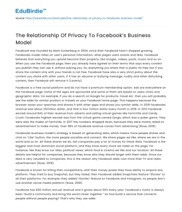 The Relationship Of Privacy To Facebook’s Business Model