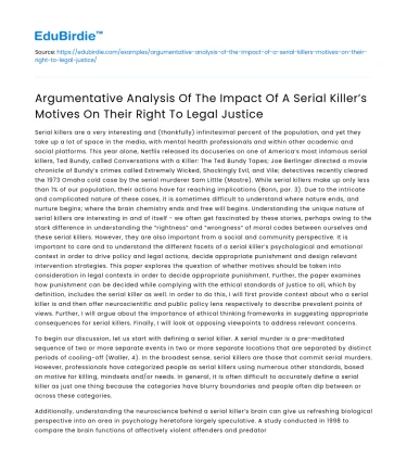 Impact of Serial Killer’s Motives on Legal Justice