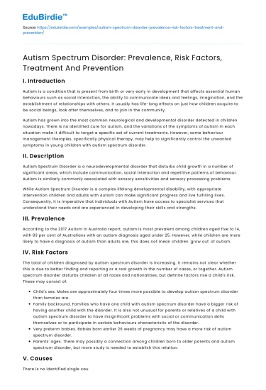 Autism Spectrum Disorder: Prevalence, Risk, Treatment & Prevention
