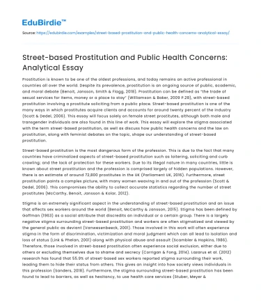 Street-based Prostitution and Public Health Concerns: Analytical Essay