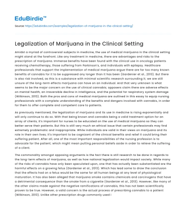 Legalization of Marijuana in the Clinical Setting
