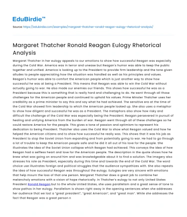 Margaret Thatcher Ronald Reagan Eulogy Rhetorical Analysis