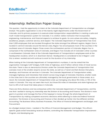 Internship: Reflection Paper Essay