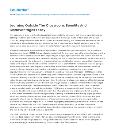 Learning Outside The Classroom: Benefits And Disadvantages Essay