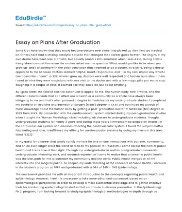 Essay on Plans After Graduation