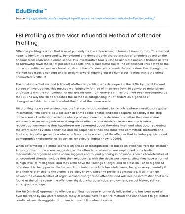 FBI Profiling as the Most Influential Method of Offender Profiling