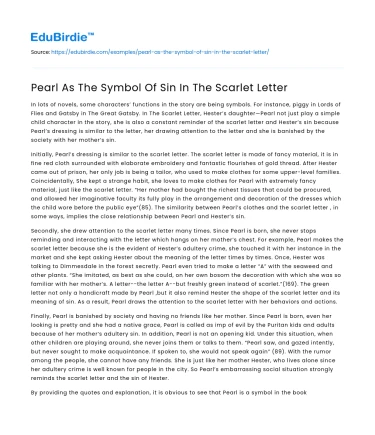 Pearl As The Symbol Of Sin In The Scarlet Letter