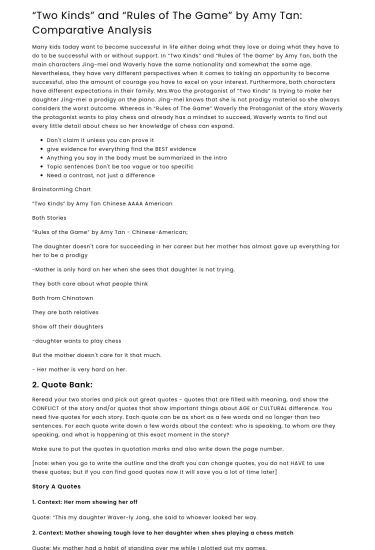 “Two Kinds” and “Rules of The Game” by Amy Tan: Comparative Analysis