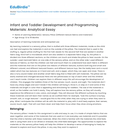 Infant and Toddler Development and Programming Materials