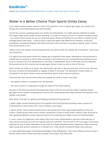 Water is a Better Choice Than Sports Drinks Essay