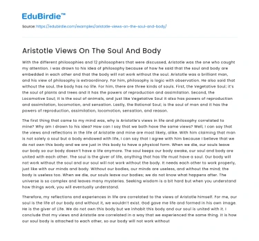 Aristotle Views On The Soul And Body