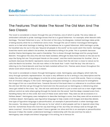 The Features That Make The Novel The Old Man And The Sea Classic