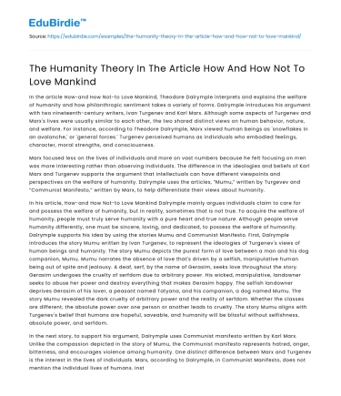 The Humanity Theory In The Article How And How Not To Love Mankind