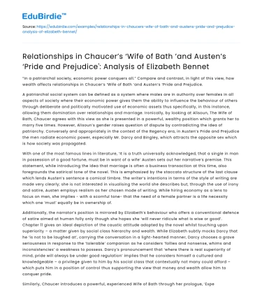 Relationships in Chaucer’s Wife of Bath and Austen’s Novel