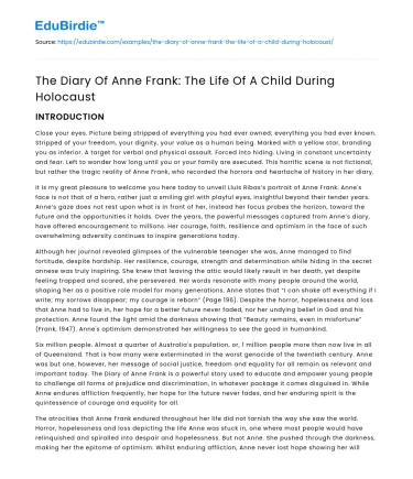 The Diary Of Anne Frank: The Life Of A Child During Holocaust