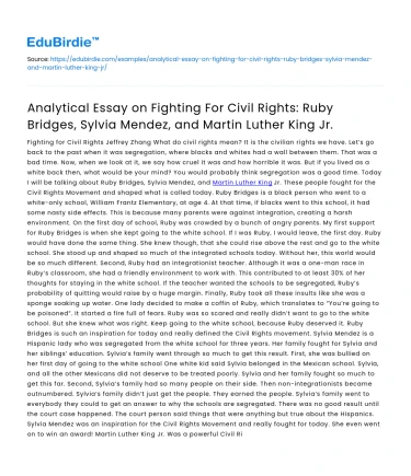 Civil Rights Fighters: Ruby Bridges, Sylvia Mendez, MLK Jr