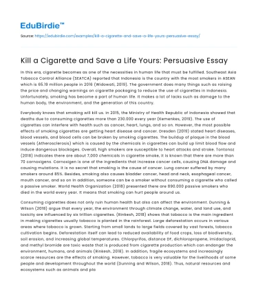 Kill a Cigarette and Save a Life Yours: Persuasive Essay